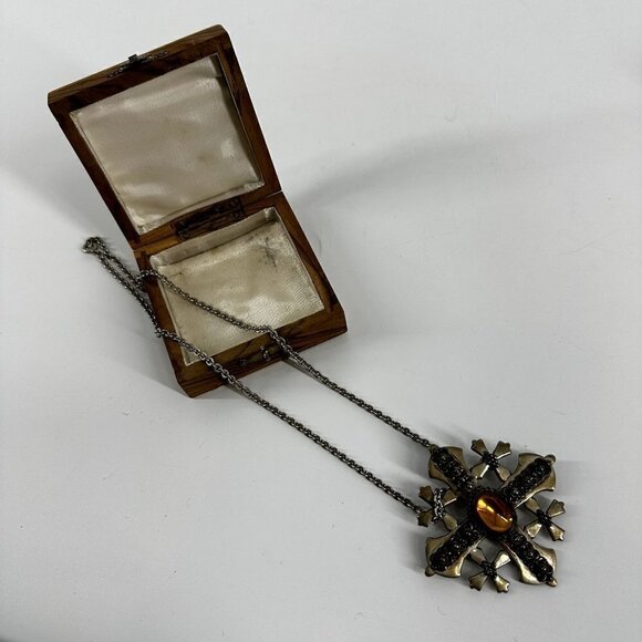 350 Silver Jordan Jerusalem Maltese Crusader Cross Pendent on Chain with box - Picture 4 of 16